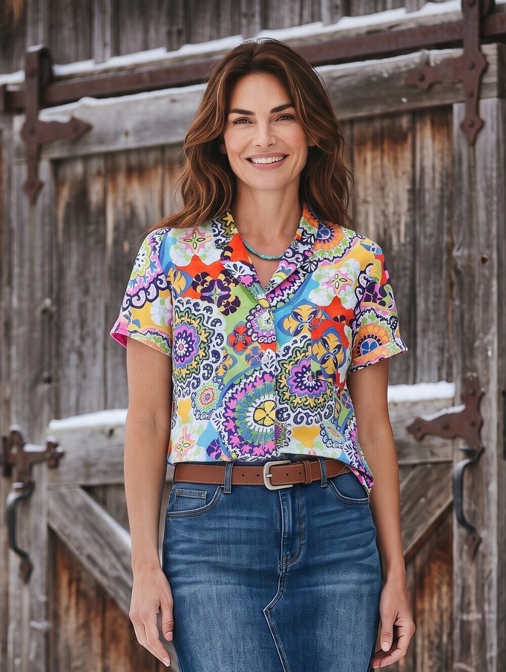Vera Bradley Rio Multicolor Floral Geometric Short-Sleeve Button Down
